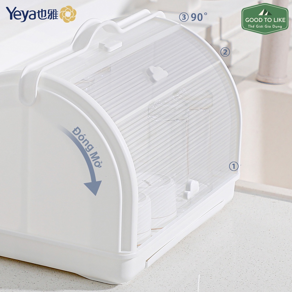 Khay Giá Úp Bình Sữa Có Nắp Đậy Yeya Cao Cấp,Có Khay Thoát Nước Hình Chữ Nhật.Giá úp Bình Sữa và Núm Ti tiện lợi cho Mẹ