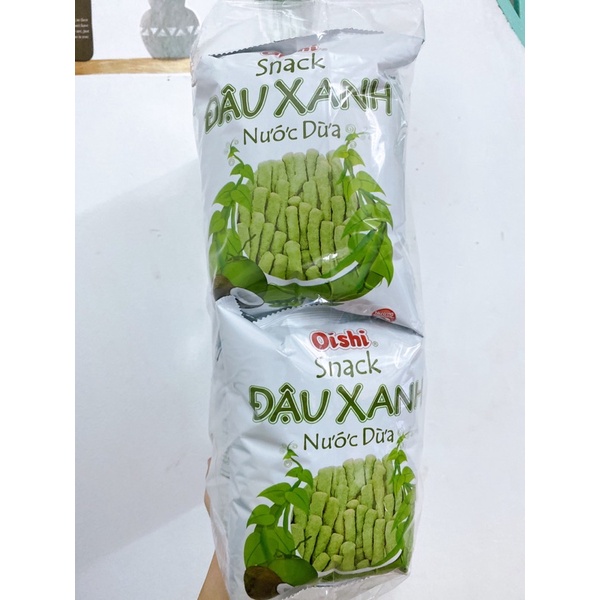 Bánh Snack đậu xanh nước dừa gói lớn Oishi 35gram, đồ ăn vặt