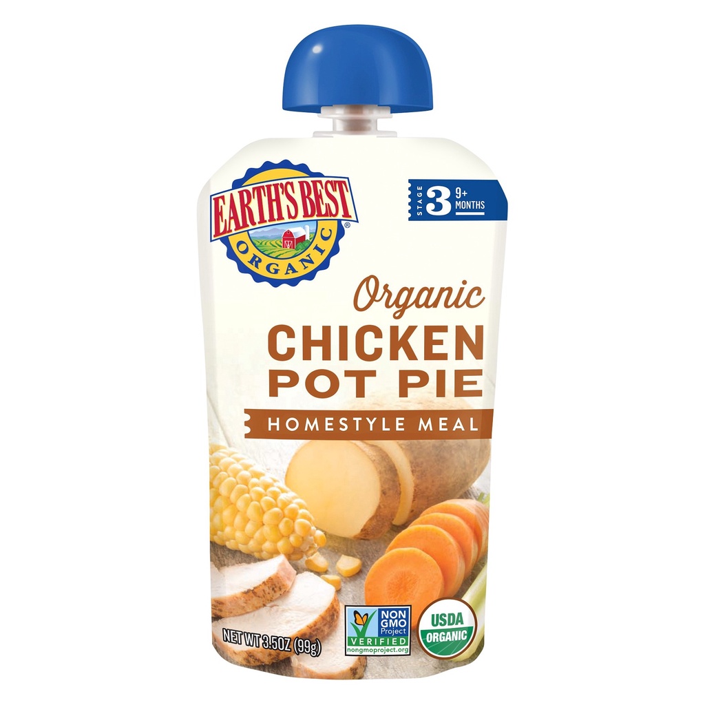 Túi thức ăn dinh dưỡng ăn liền Earth's Best cho bé 9 tháng Cơm gà tây/Nui phô mai/Súp gà - Bữa ăn chính hữu cơ