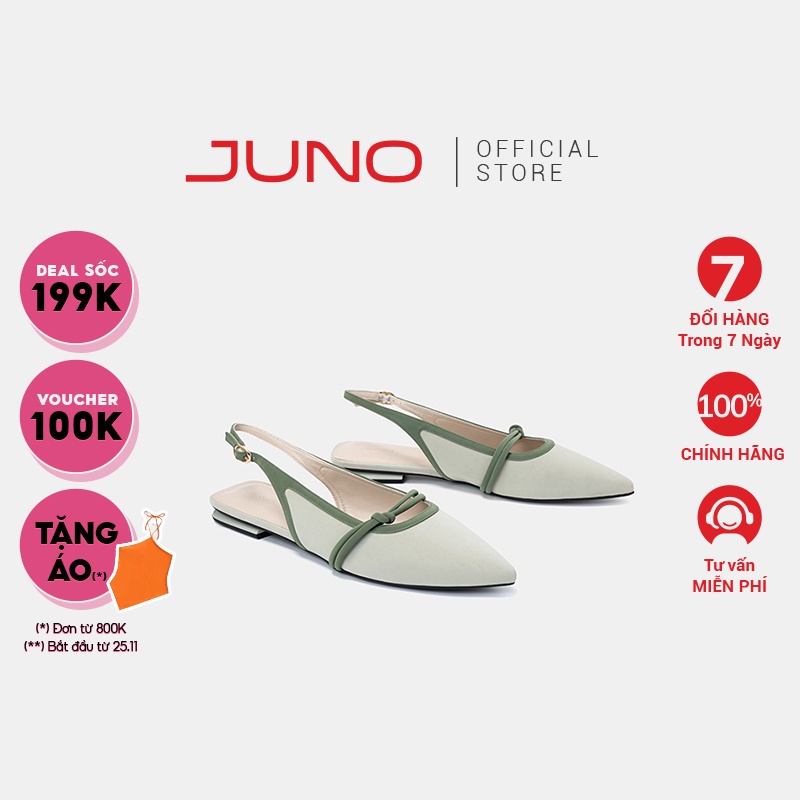 Giày Búp Bê 3cm Nữ Thời Trang JUNO Mũi Nhọn Thắt Nút Trang Trí BB03097