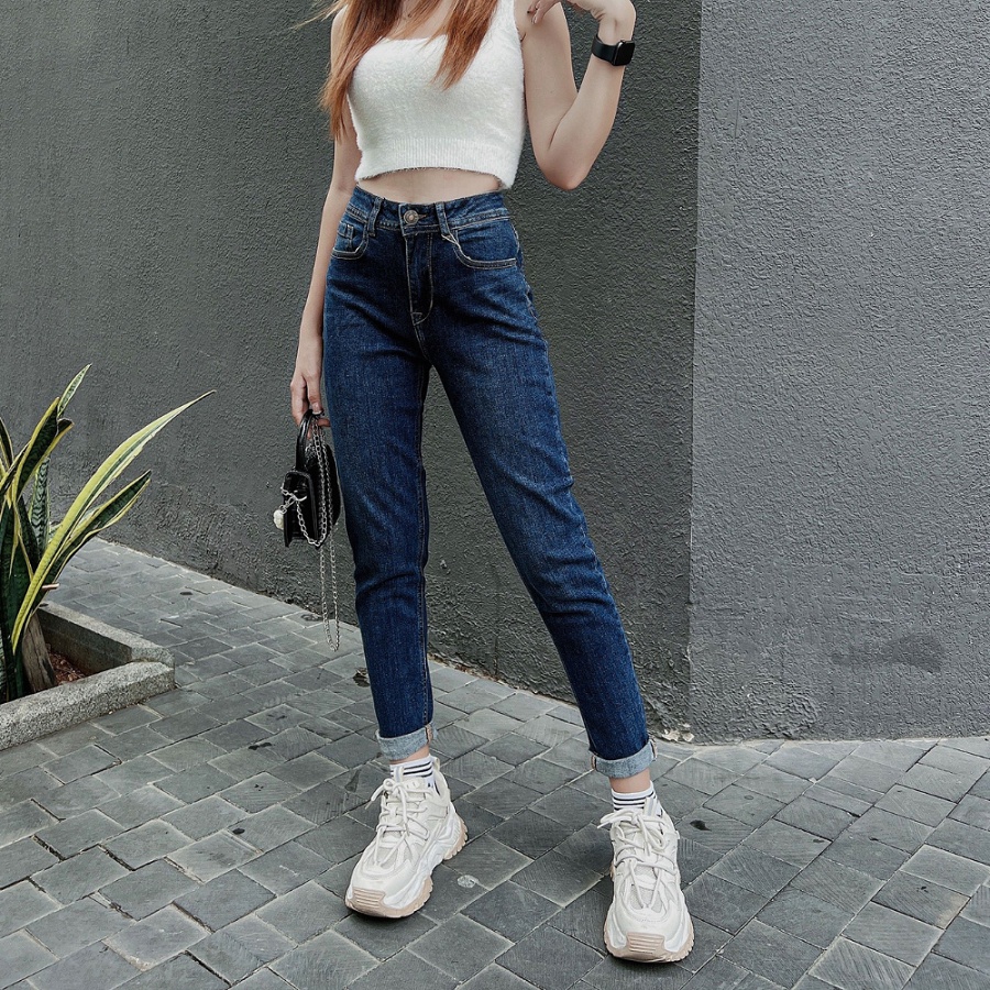 [DEAL] Quần jean nữ boyfriend baggy trơn dài co giãn HQJEANS