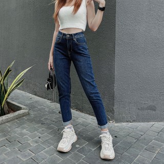 Quần jean nữ boyfriend baggy trơn dài co giãn HQJEANS