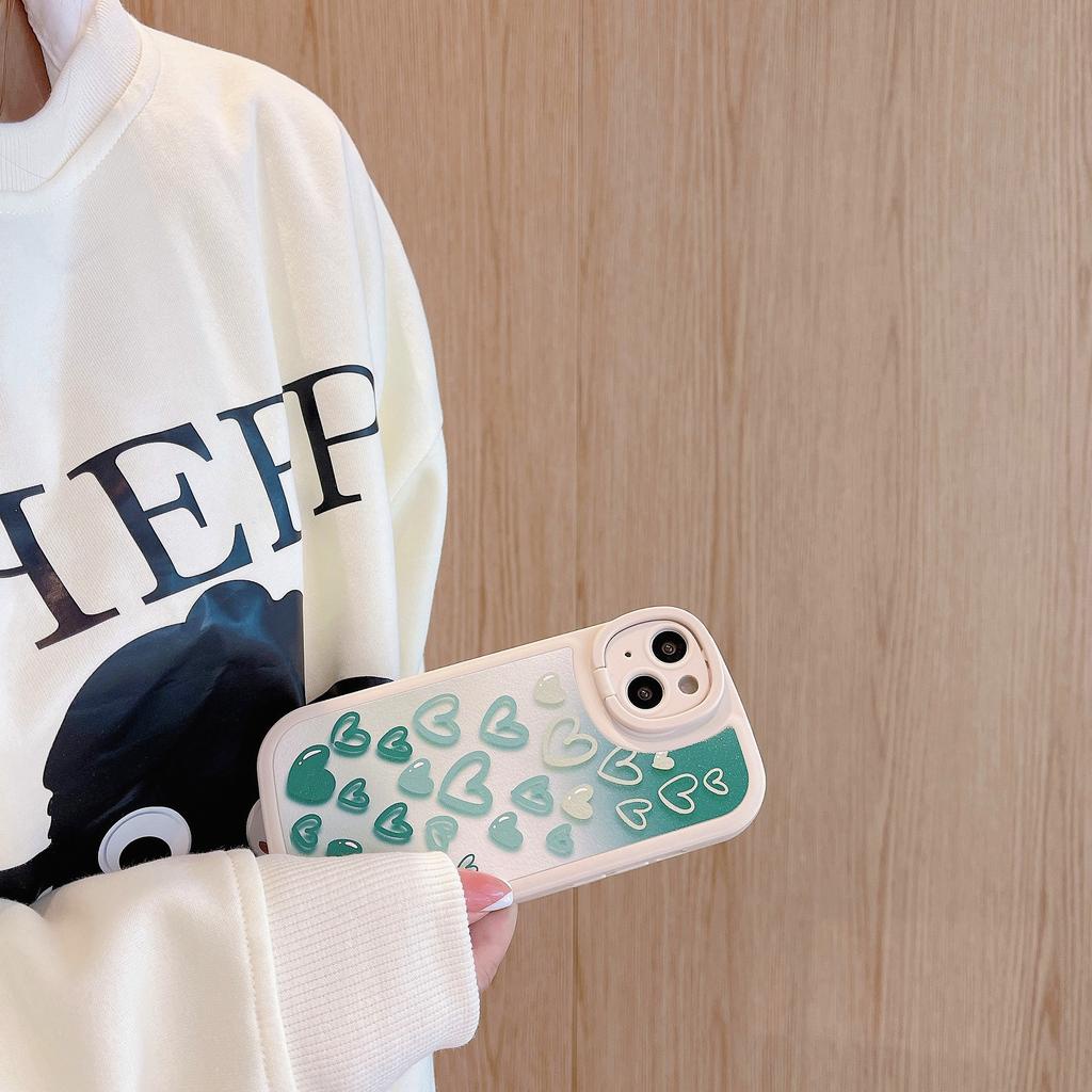 Ốp Điện Thoại Da Họa Tiết Trái Tim Màu gradient Có Vòng Đỡ Cho IPhone 14promax 14 13promax 13 12 11