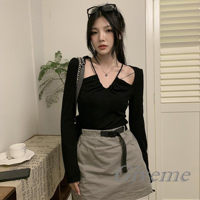 Áo Thun Lửng Tay Dài Cổ V Thời Trang Dành Cho Nữ