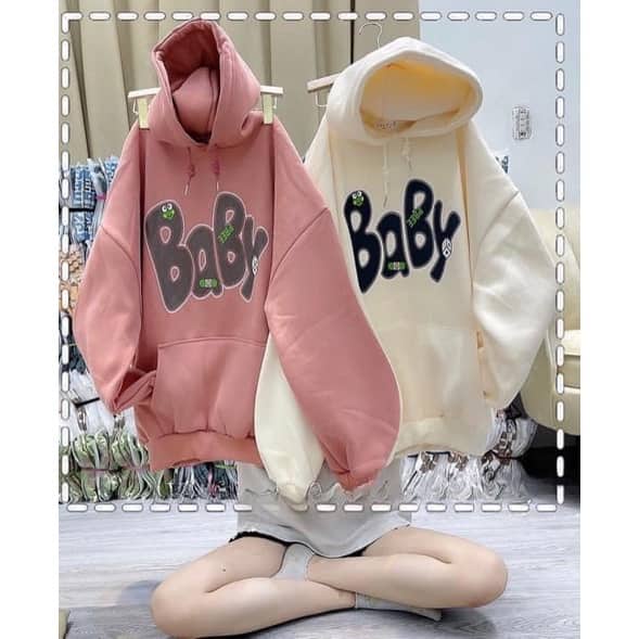 áo hoodie nữ fom rộng in chữ baby