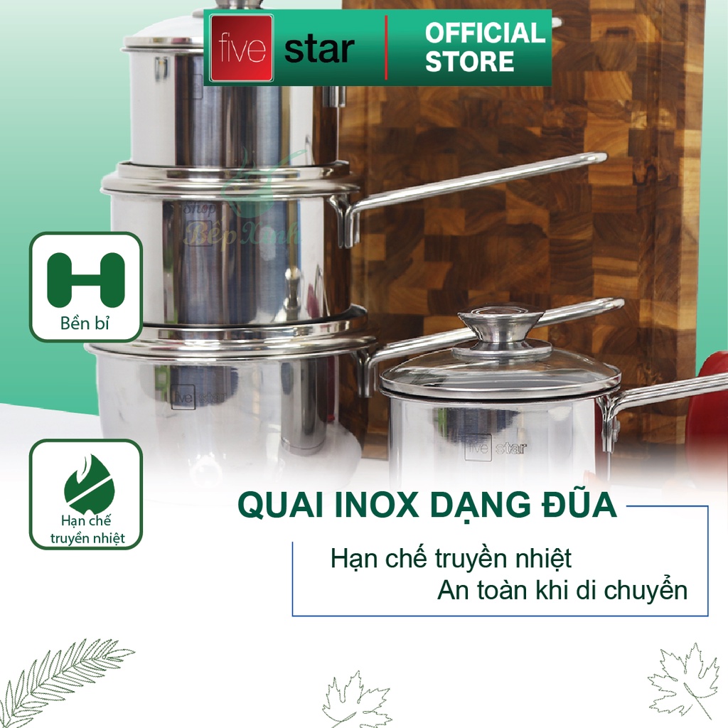 Quánh chống dính nấu cháo bột 3 đáy từ inox 430 Fivestar Standard nắp kính (12cm/14cm)