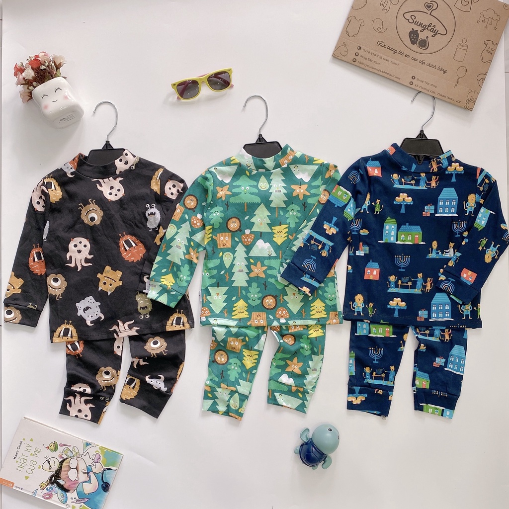 Set 3 bộ dài tay cổ 3 phân thu đông cho bé trai xuất dư 100% cotton (Link 3)
