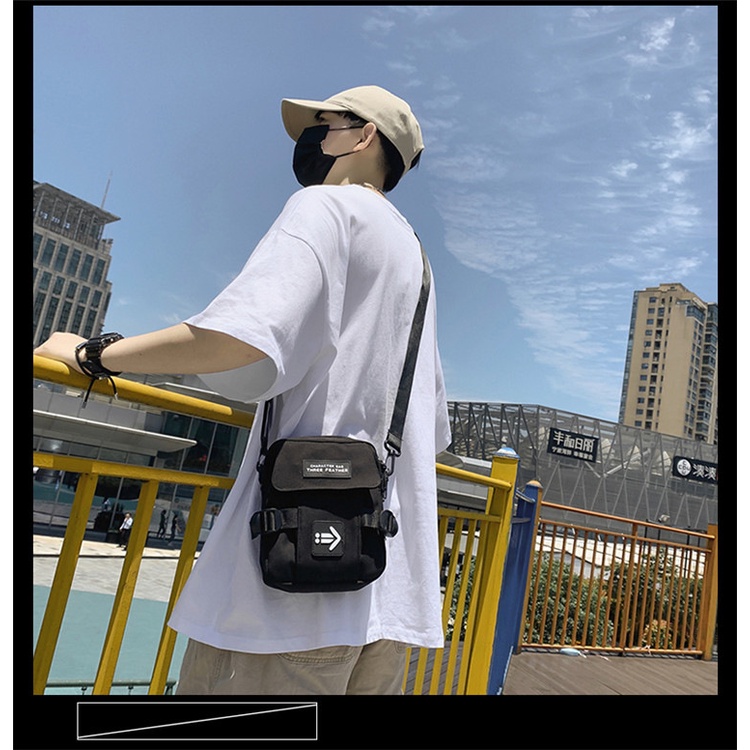 Túi vải mini tote canvas đeo chéo năng động cá tính phong cách Harajuku Nhật Bản dành cho nam nữ