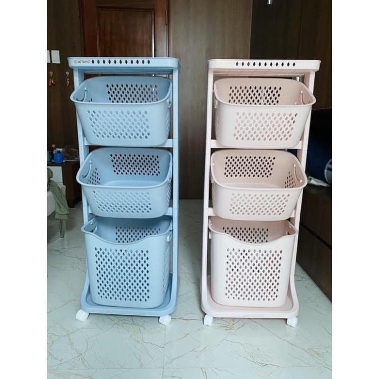 Kệ nhựa đựng đồ đa năng, kệ đựng quần áo Việt Nhật 3 tầng, có bánh xe