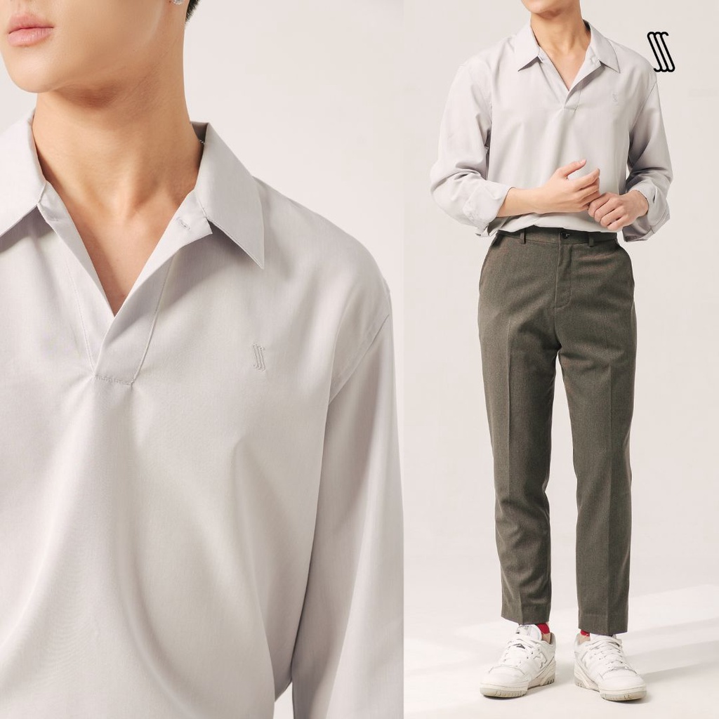 Áo sơ mi nam dài tay SSSTUTTER áo cổ v bổ trụ không cúc hàn quốc RELAX SHIRT