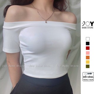 Áo trễ vai tay ngắn áo bẹt vai JOY BABE croptop hàn baby tee đồ y2k sexy ôm body ao kieu 2A CRON 4