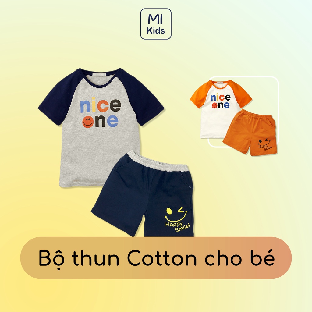 Đồ bộ cho bé trai In Chữ Nice One cute dễ thương, Thun Cotton co giãn Thoáng Mát Cho Bé full size cho bé đến 55Kg