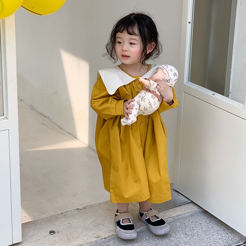 Đầm Tay Phồng Chiết Eo Chất Liệu Thân Thiện Với Da Thoáng Khí Thời Trang Xuân Thu Cho Bé Gái Từ 3