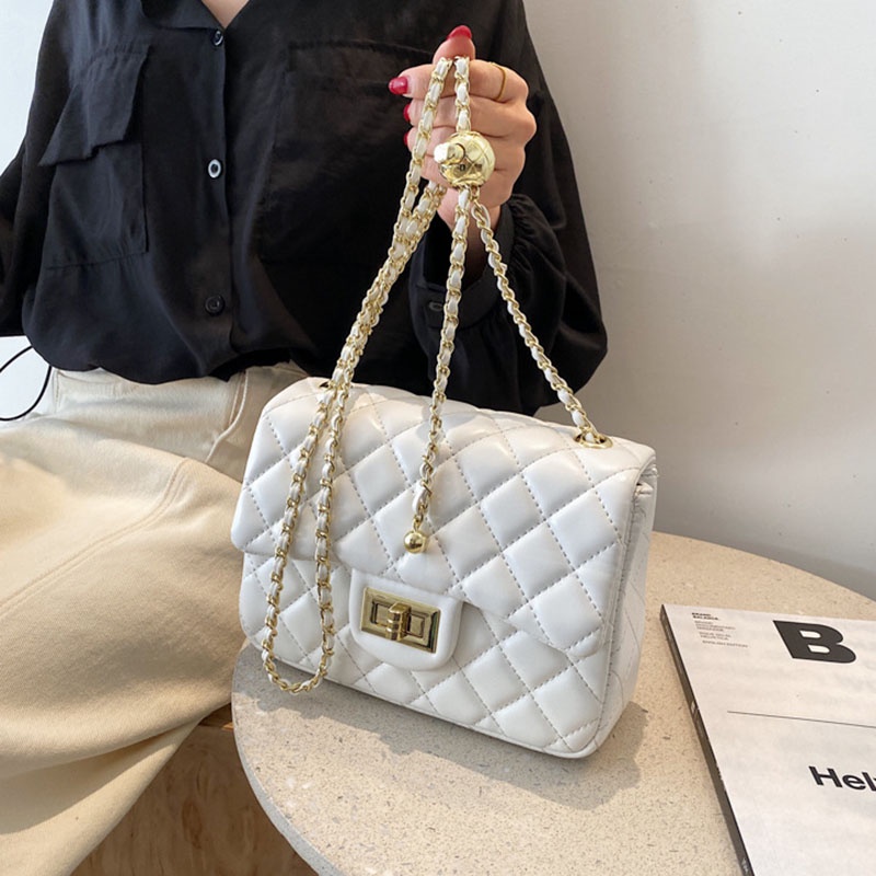 Túi Đeo Chéo Dây Xích Khóa Bóng Vàng Nhỏ Phong Cách Hàn Quốc Cho Nữ