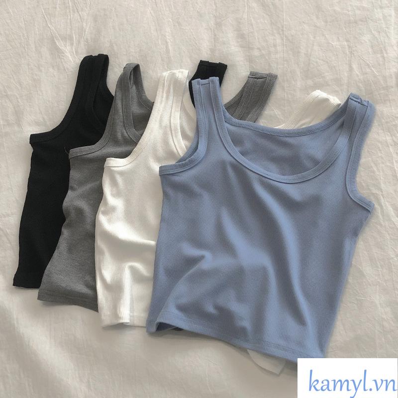 Kamyl Áo Ba Lỗ Nữ Xuất Khẩu Dáng Croptop Cotton Tăm Siêu Mềm Mịn