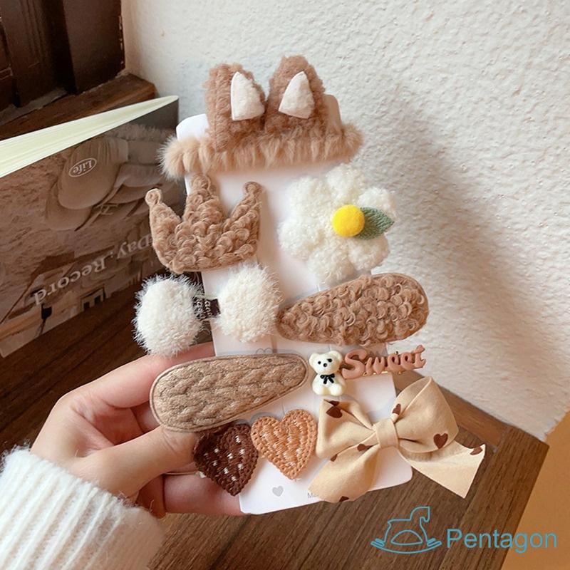 Set 9 Kẹp Tóc Nơ Màu Sữa Dễ Thương Cho Bé Gái