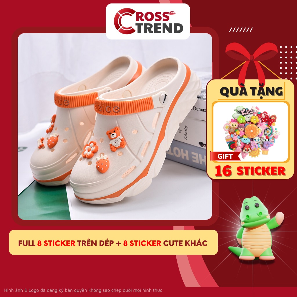Dép cross đế cao, Dép crocs nữ độn 4.5cm Beice êm chân siêu nhẹ CROSS TREND