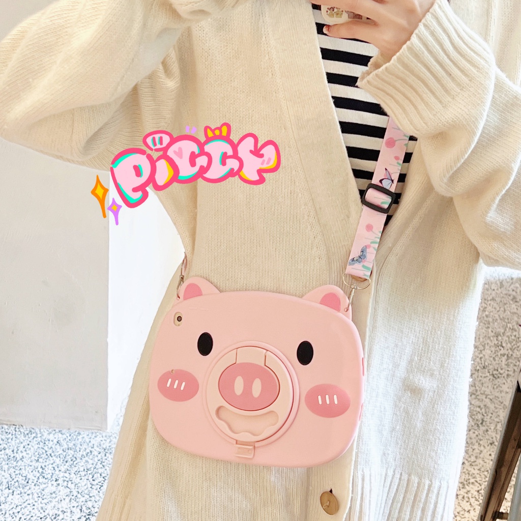 Ốp Máy Tính Bảng Có Giá Đỡ Xoay 360 Độ Hình Heo Hồng Cho iPad 10 2022 Air Pro 2017 2018 2019 2020 Mini 1 2 3 4 5 6 7 8 10.2