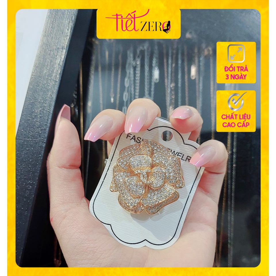 Ghim Cài Áo Tiitan Hình Hoa Hồng Đính Đá Thời Trang Dành Cho Nữ