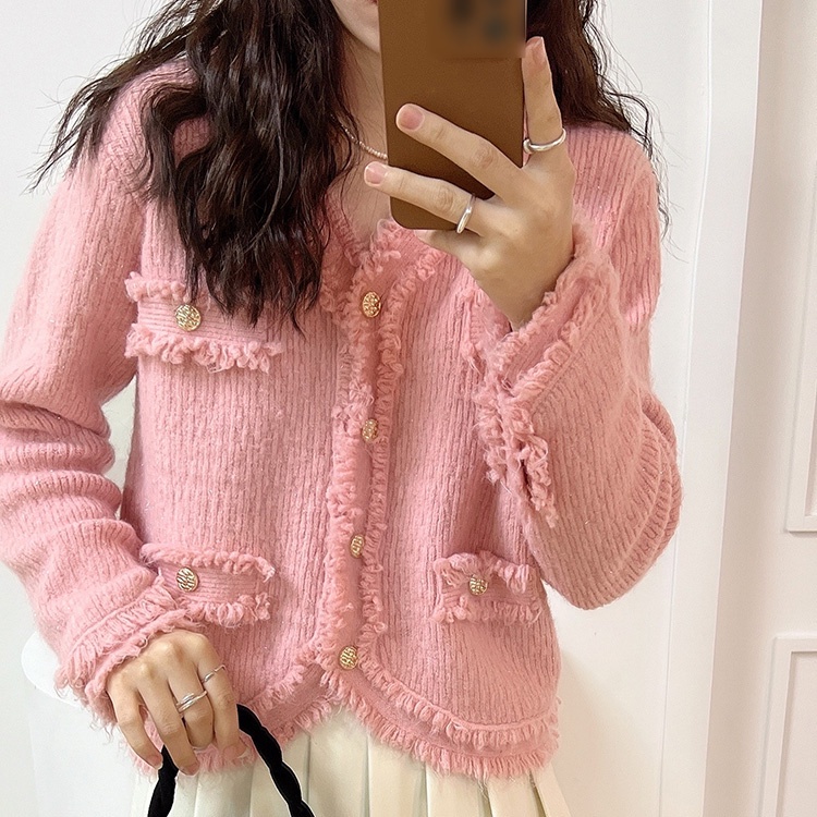 IELGYÁo cardigan Dệt Kim Tay Dài Dáng Rộng Cổ Chữ V Màu Sắc Ngọt Ngào Cho Nữ