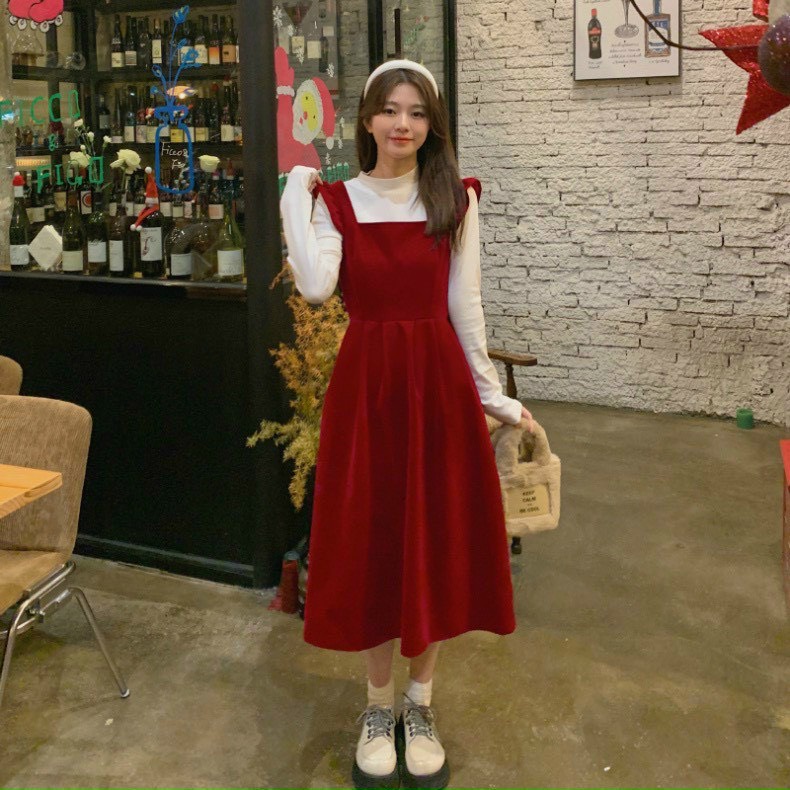 SÉT ĐẦM NHUNG ĐỎ KÈM ÁO