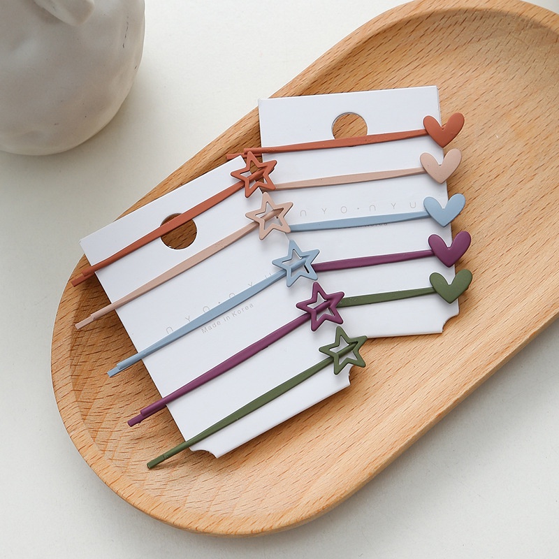 Set 10 Kẹp Tóc Hình Ngôi Sao / Trái Tim Nhiều Màu Sắc Phong Cách Hàn Quốc