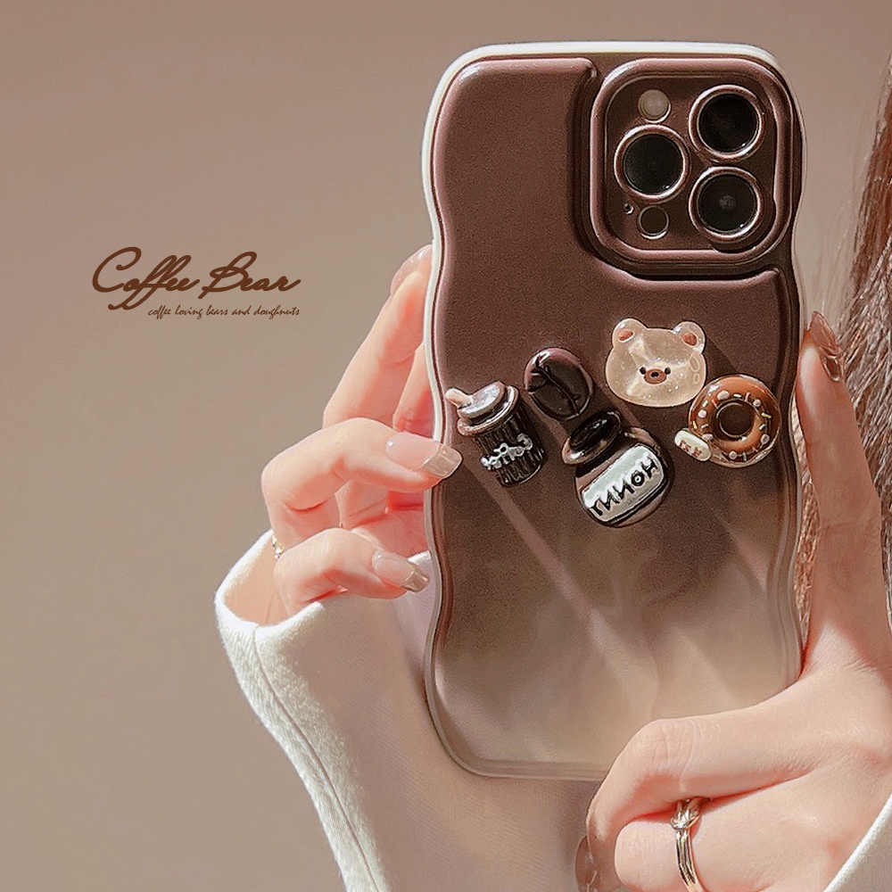 Ốp Điện Thoại Hình Gấu 3d Màu Cà Phê Tráng Miệng Cho iphone 11 12 13 14 15 plus pro max