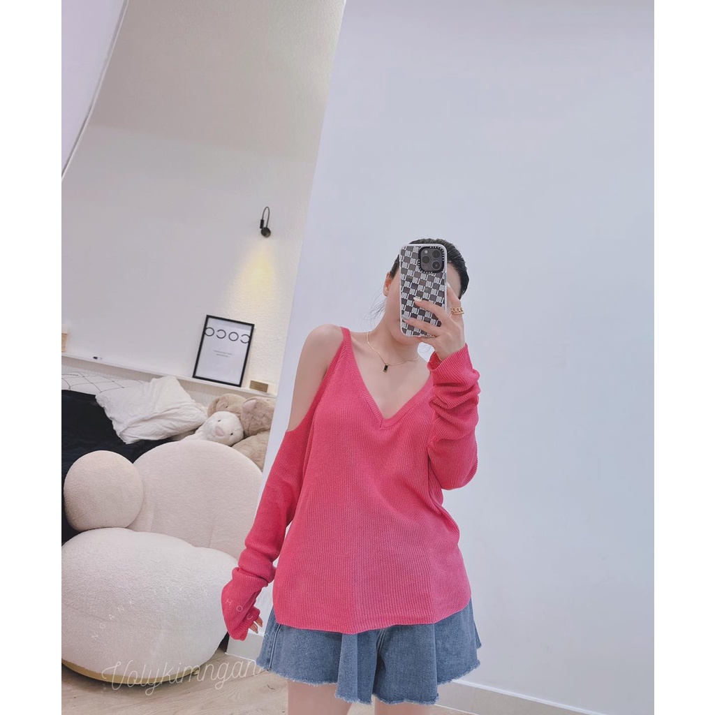 Áo khoét vai len tay dài