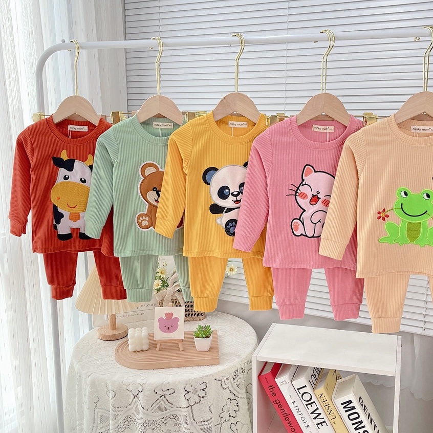 Bộ Dài Tay MINKY MOM Vải Thun gân in Hình thú đáng yêu cho bé gái từ 8-27 kg mặc thu đông