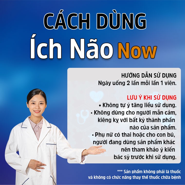 Viên uống bồi bổ Ích Não Now giúp cải thiện chứng hay quên đau đầu chóng mặt mất ngủ tăng cường trí nhớ. Hộp 30 viên