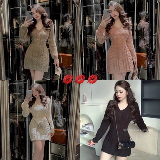 Váy len thừng thắt eo cổ tim Hàng QC