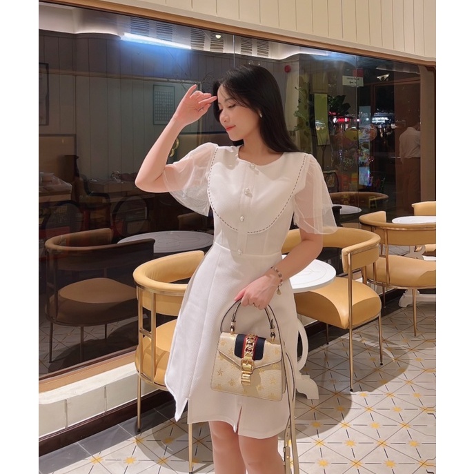 Đầm trắng dự tiệc sang trọng đẹp chữ a tay ngắn thiết kế cao cấp eo tôn dáng hợp dự tiệc cưới đi chơi - Lux W Fashion