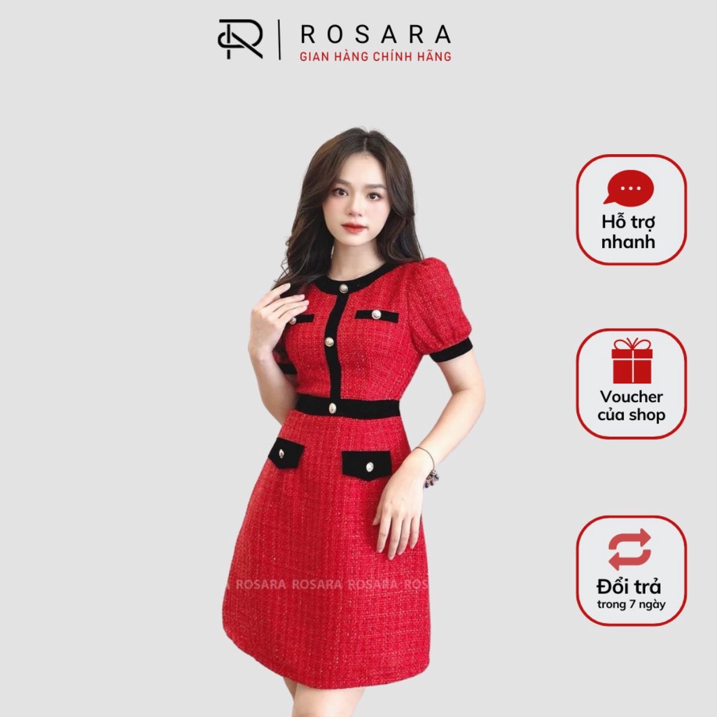 Váy công sở dạ tweet phối nhung thanh lịch thời trang Rosara V49