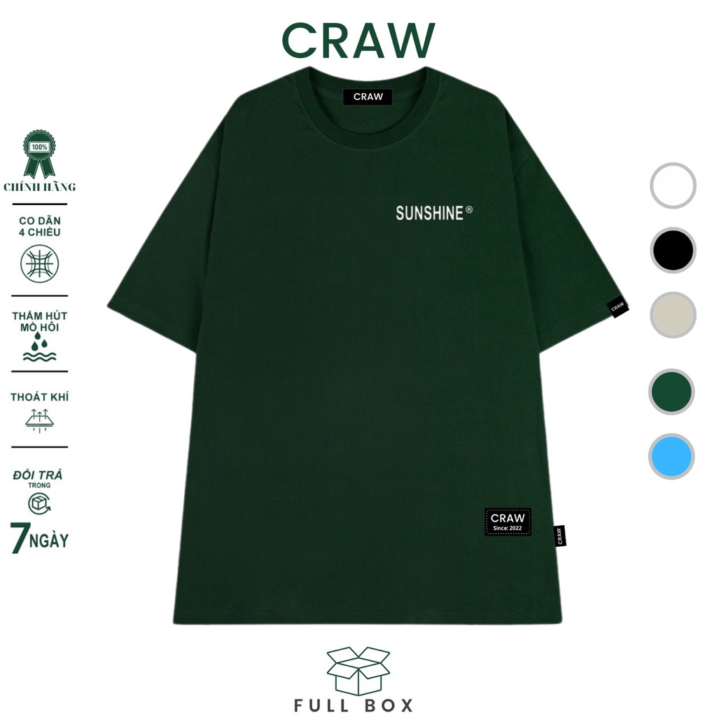 Áo thun tay lỡ CRAW phông unisex nam nữ vải coton mềm mịn, co dãn Oversize form rộng - 0038