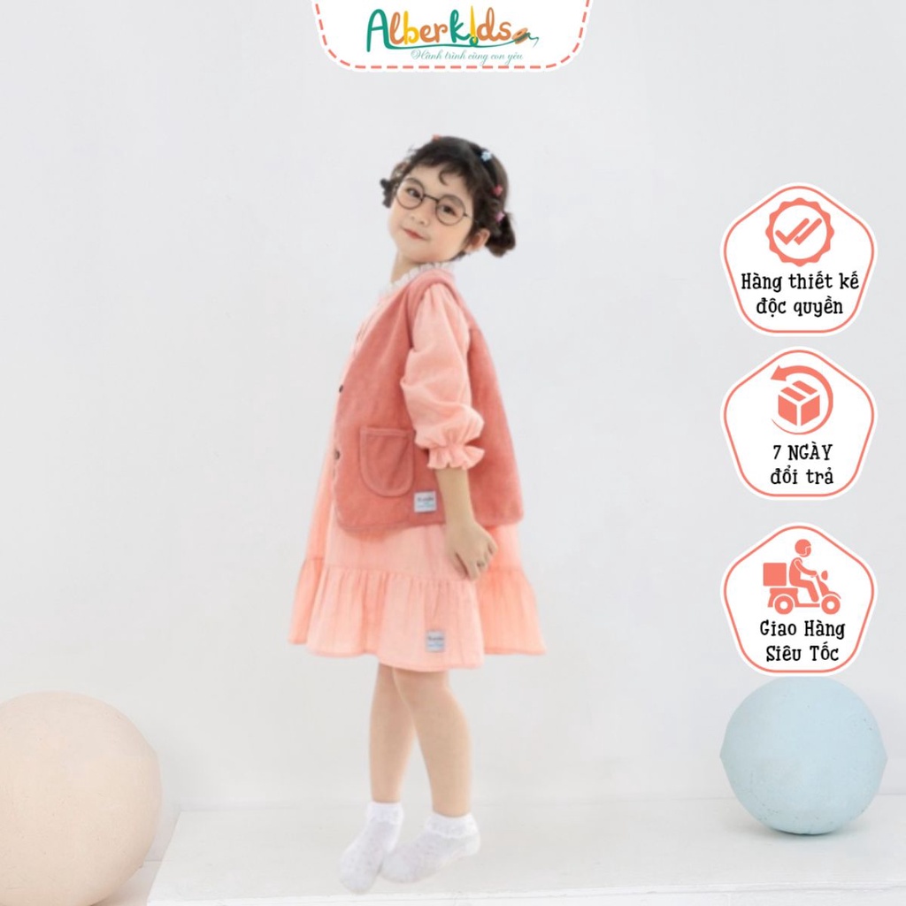 Sét váy bé gái kèm áo gile tay dài công chúa xinh đẹp ALBERKIDS cho trẻ em gái từ 2,3,4,5,6,7,8,9,10,11,12 tuổi [V36]