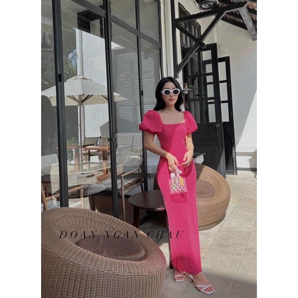Đầm hồng body dài