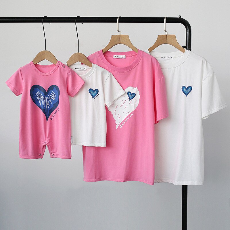 Áo gia đình HappyFamily - Đồ gia đình In Hình Trái Tim Only One You dễ thương  chất Cotton 100% màu Trắng,Hồng