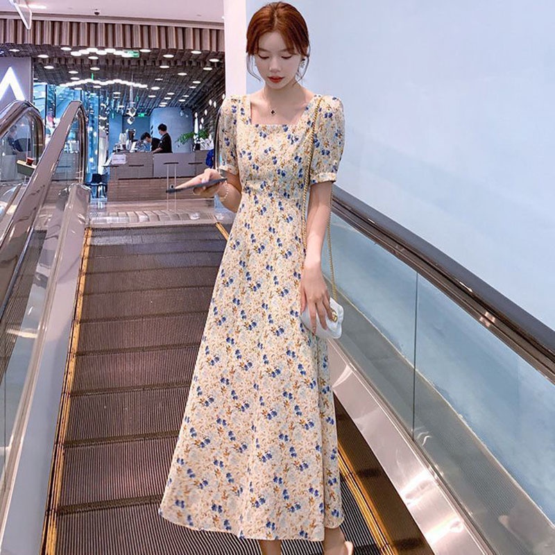 IELGY IELGY Đầm chiffon Dài Qua Gối In Họa Tiết Hoa Phong Cách Pháp Cổ Điển Thời Trang Cho Nữ