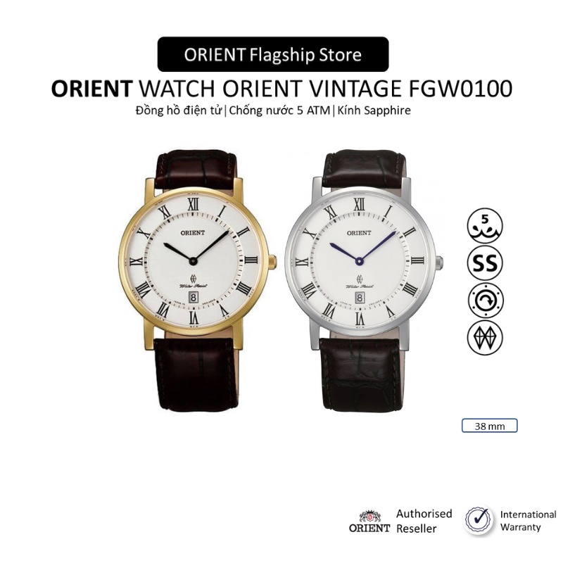 Đồng hồ nam Orient Watch Vintage FGW0100 máy quartz mặt kính sapphire chống xước dây da đeo tay cao cấp chính hãng