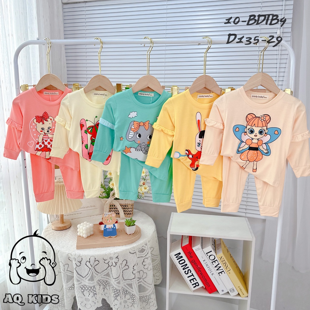 Quần áo đồ bộ trẻ em đồ bộ ngủ bé gái tay dài phối bèo tay