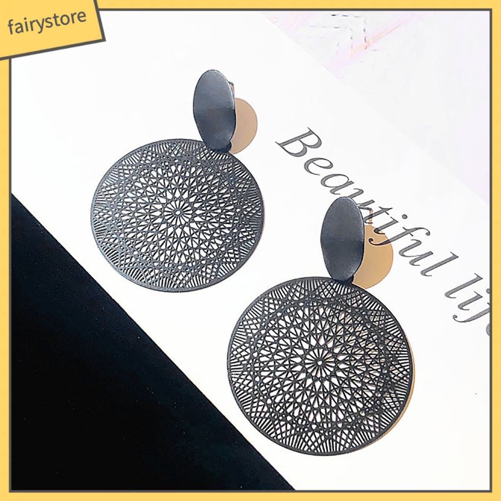 1 Đôi Bông Tai Hình Tròn Bằng Hợp Kim Thiết Kế Đục Lỗ Thời Trang Cho Nữ