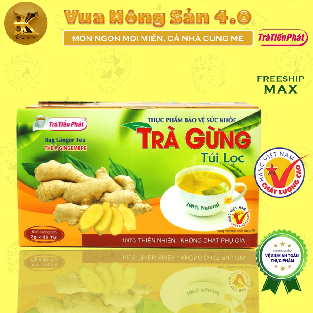 Trà Gừng Túi Lọc (50g) Làm Ấm Cơ Thể Hỗ Trợ Tiêu Hóa Giảm Đầy Hơi - Trà Tiến Phát