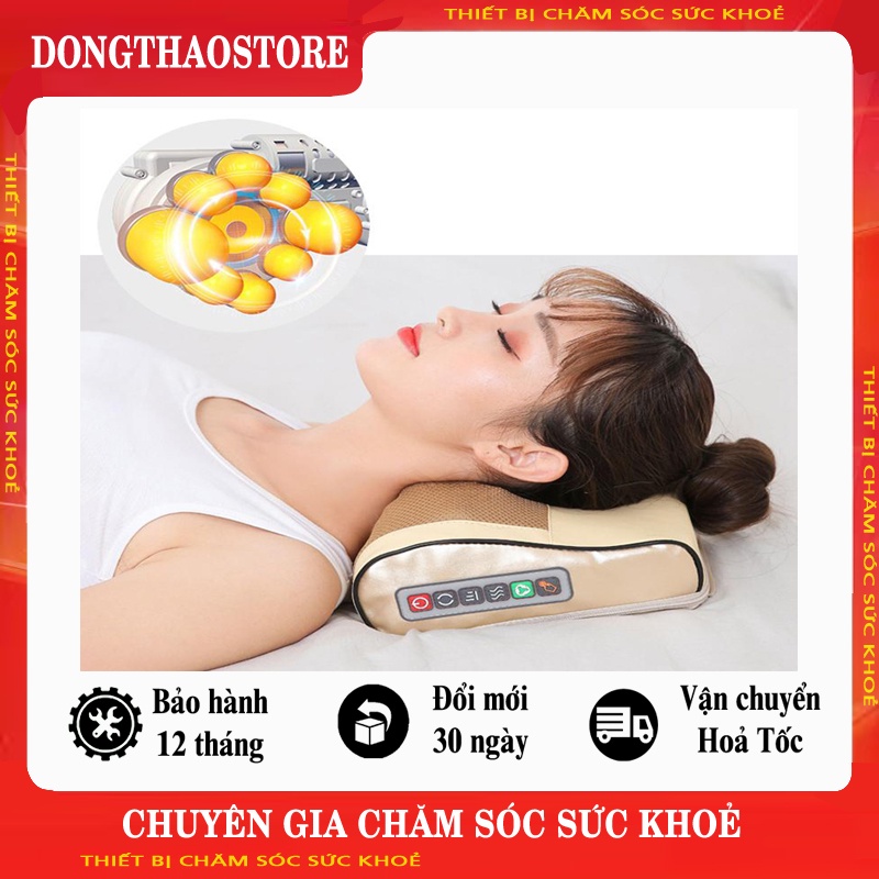 Gối massage cổ vai gáy, Máy massage hồng ngoại 16 bi cao cấp mát xa vùng cổ vai gáy SA-G38