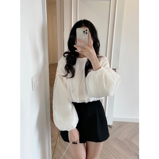 Set áo tay bồng và quần đen (Ảnh thật shop chụp)