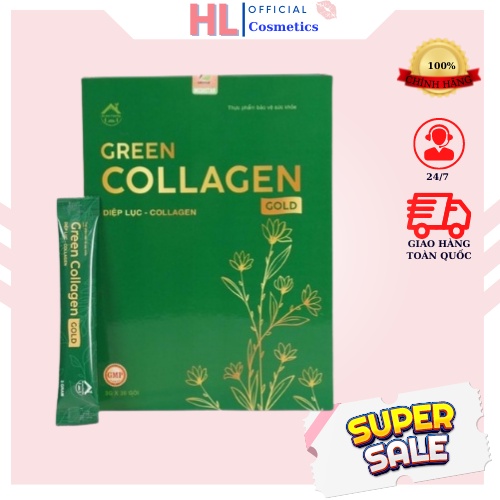 Diệp lục collagen gold mẫu mới, hộp 30 gói, xóa mờ nám, tàn nhang, giảm mụn