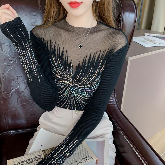 Áo Sweater Dệt Kim Phối Lưới Tay Dài Thời Trang Thu Đông Hàng Mới 2022