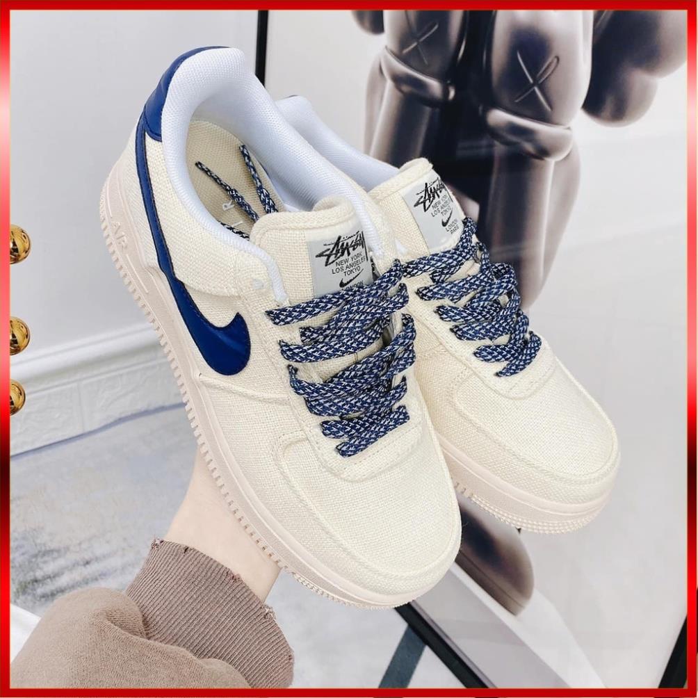 Giày AIR Force 1 Canvas Navy, Giày AF1 vải xé màu kem sữa tăng chiều cao Nam Nữ