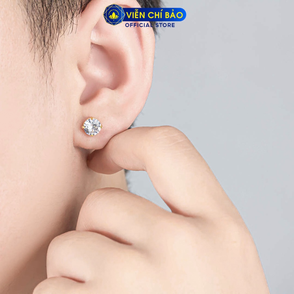 Bông tai nam nạm đá - Bạc xi ( 1 chiếc )vàng thời trang phụ kiện trang sức Viễn Chí Bảo B100156