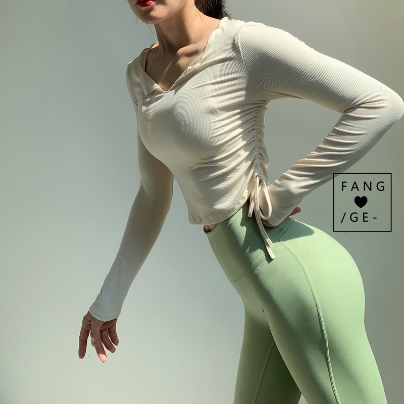 Áo thun tay dài ANRAN có dây rút eo cho nữ tập luyện thể thao chạy bộ