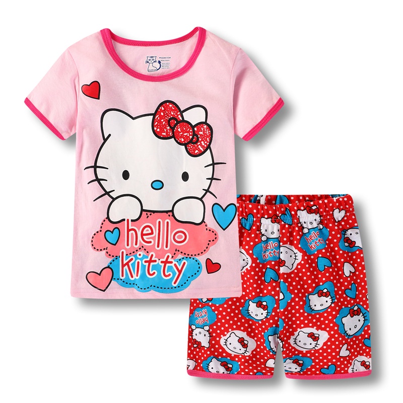 Bộ Đồ Ngủ Tay Ngắn In Hình Hello Kitty Dễ Thương Dành Cho Bé Gái